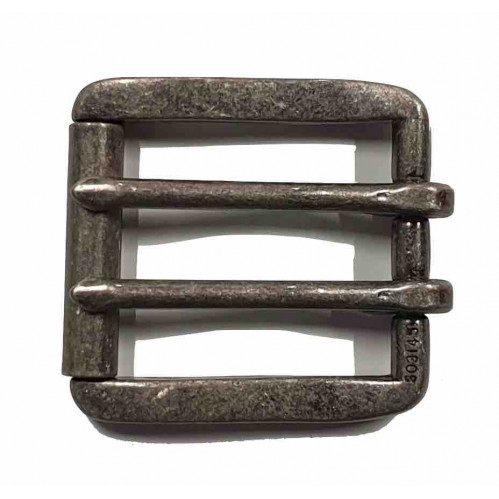 Boucle de ceinture à Rouleau - Double Ardillon - Argent Vieilli - 38 mm