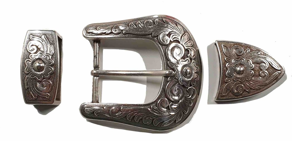 Boucle de ceinture - 3 pièces-  Western - Argent Vieilli -25 mm