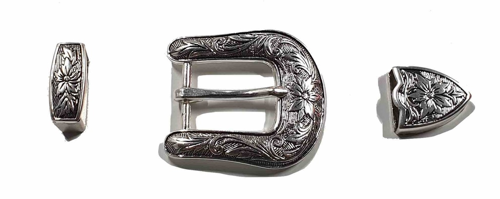 Boucle de ceinture 3 pièces Western - Argent Vieilli - 25 mm