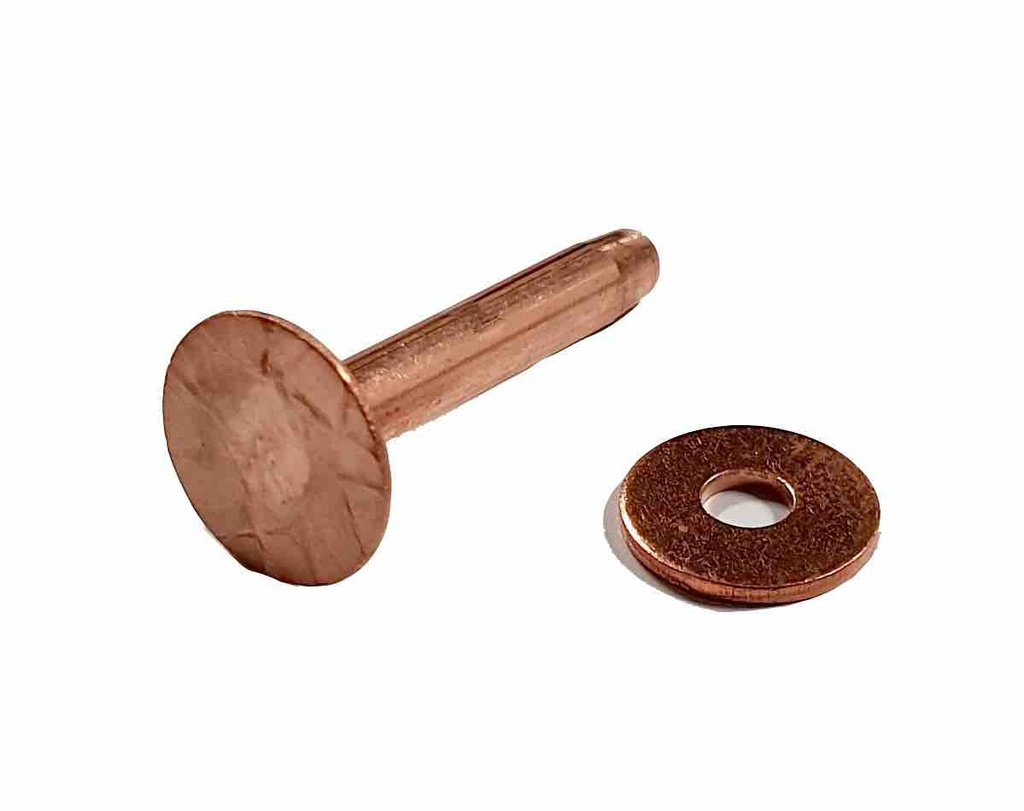 Lot de 6 Rivets Cuivre avec Rondelles à Mater - 11 x 25 mm