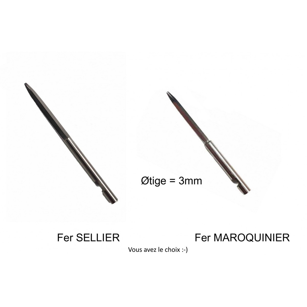 Fer d'alène HAUT de GAMME - SELLIER ou MAROQUINIER - MANCHE SELLIER (3mm) (Comparatif des deux fers)